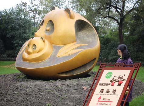 Panda sculpture at at Chengdu Research Base of Giant Panda Breeding 